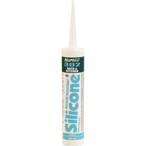 NuFlex&reg; 302 Bath And Kitchen Silicone Sealant, 300 ml, Cartridge, Clear Waymarc Industries Inc