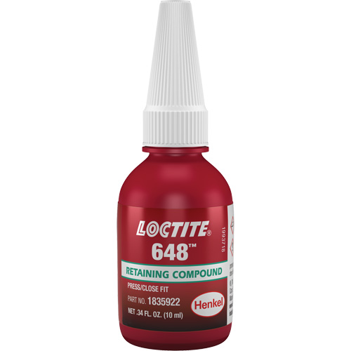 648 High Strength/Rapid Cure Retaining Compounds, 10 ml, Bottle, Green Waymarc Industries Inc