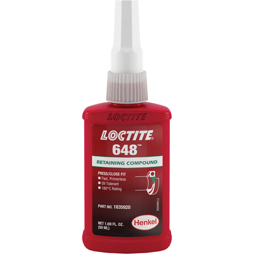648 High Strength/Rapid Cure Retaining Compounds, 50 ml, Bottle, Green Waymarc Industries Inc