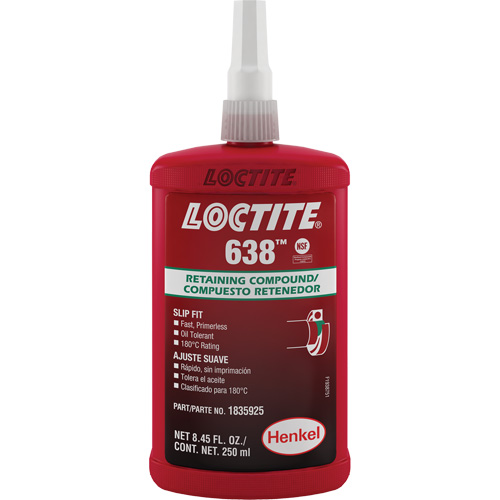 Loctite&reg; 638 Retaining Compound, 250 ml, Bottle, Green Waymarc Industries Inc