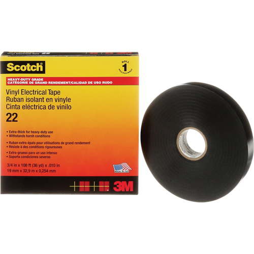 Scotch&reg; Vinyl Electrical Tape, 19 mm (3/4") x 33 m (108'), Black, 10 mils Waymarc Industries Inc