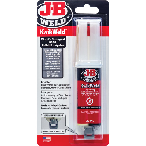KwikWeld Adhesive, 25 ml, Syringe, Two-Part, Grey Waymarc Industries Inc