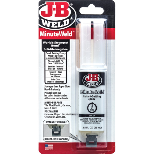 MinuteWeld Adhesive, 25 ml, Syringe, Two-Part, Clear Waymarc Industries Inc