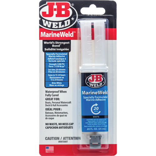 MarineWeld Adhesive, 25 ml, Syringe, Two-Part, White Waymarc Industries Inc