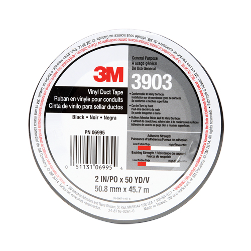 3903 Vinyl Duct Tape, 1245 mm (49") W x 46 m (151') L, 6.5 mils, Black Waymarc Industries Inc
