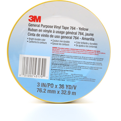 764 General-Purpose Vinyl Tape, 76 mm (3") W x 32.9 m (108') L, 5 mils, Yellow Waymarc Industries Inc