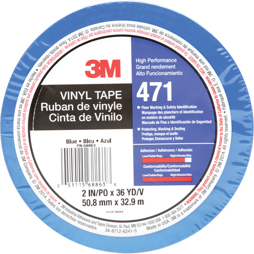 Ruban en vinyle 471, 50,8 mm (2") la x 32,9 m (108') lo, 5,2 mils, Bleu Waymarc Industries Inc