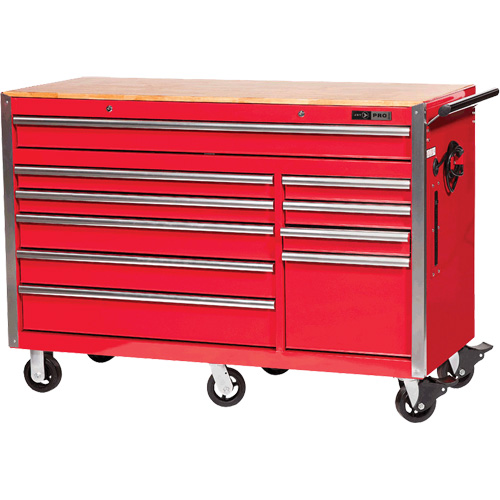 PRC5610 Pro Series Roller Cabinet, 10 Drawers, 55-9/10" W x 24-1/10" D x 39-7/10" H, Red Waymarc Industries Inc