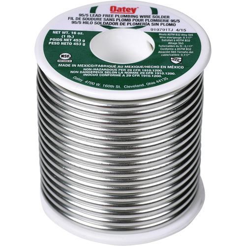 M&eacute;tal d'apport 95/5 pour plomberie, Sans plomb, 95 % d'&eacute;tain, 5 % d'antimoine, &acirc;me Plein, dia. 0,3125" Waymarc Industries Inc