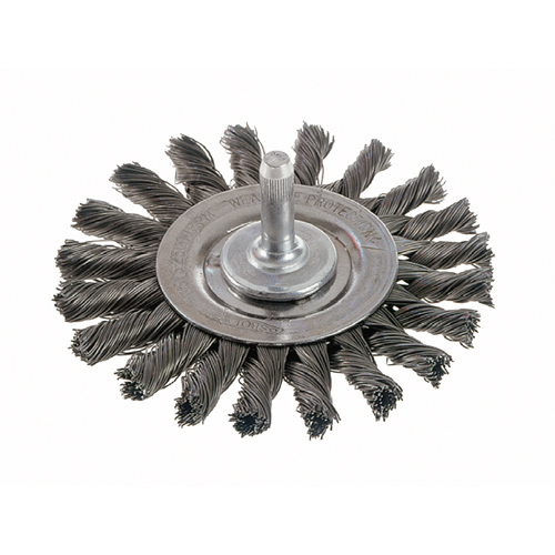 Brosses rotatives &agrave; fils nou&eacute;s - Brosse rotative &agrave; fils nou&eacute;s a/queue 1/4", fils nou&eacute;s standards, Dia. 3", Fils 0,014", Acier Waymarc Industries Inc