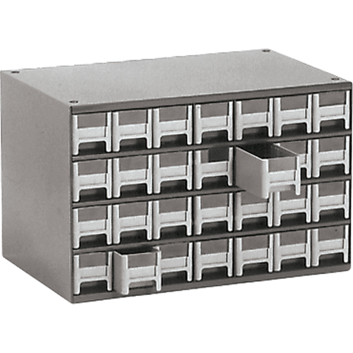 Casiers modulaires pour pi&egrave;ces, Acier, 28 tiroirs, 17" x 10-9/16" x 2-2/16", Gris Waymarc Industries Inc
