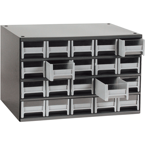 Casiers modulaires pour pi&egrave;ces, Acier, 20 tiroirs, 17" x 10-9/16" x 2-1/16", Gris Waymarc Industries Inc