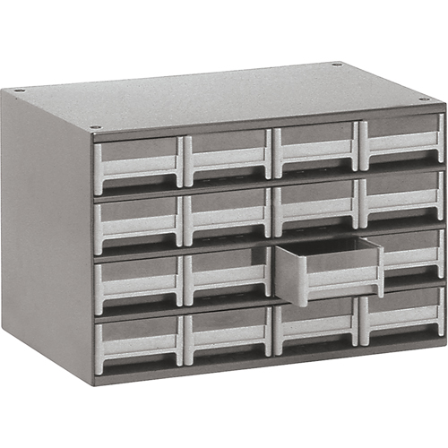 Modular Parts Cabinets, Steel, 16 Drawers, 17" x 10-9/16" x 2-1/8", Grey Waymarc Industries Inc