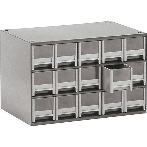 Modular Parts Cabinets, Steel, 15 Drawers, 17" x 10-9/16" x 3-1/16", Grey Waymarc Industries Inc
