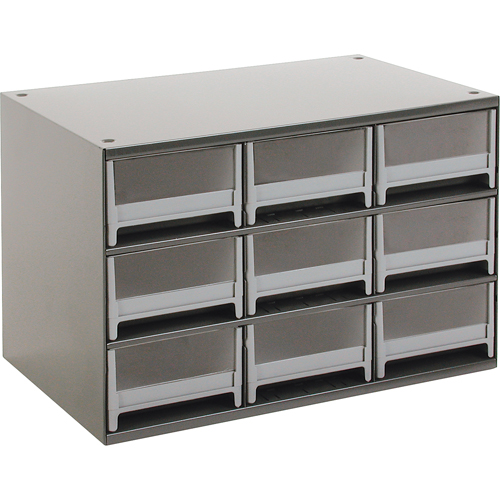 Modular Parts Cabinets, Steel, 9 Drawers, 17" x 10-9/16" x 3-1/16", Grey Waymarc Industries Inc