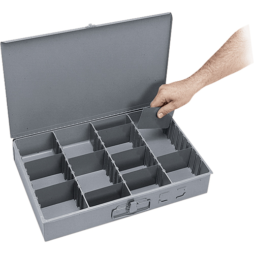 Boîtes &agrave; compartiments ajustables, Acier, Variable compartiments, 18" la x 12" p, 3" h, Gris Waymarc Industries Inc