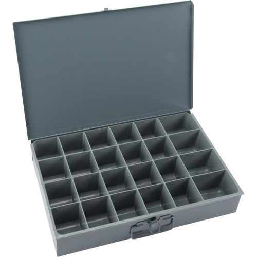Compartment Scoop Boxes, Steel, 24 Slots, 18" W x 12" D x 3" H, Grey Waymarc Industries Inc