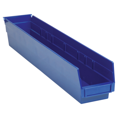 Shelf Bins, 4-1/8" W x 4" H x 23-5/8" D, Blue, 50 lbs. Capacity Waymarc Industries Inc