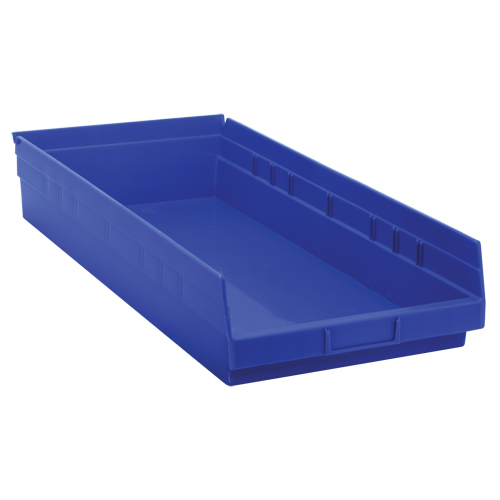 Shelf Bins, 11-1/8" W x 4" H x 23-5/8" D, Blue, 50 lbs. Capacity Waymarc Industries Inc