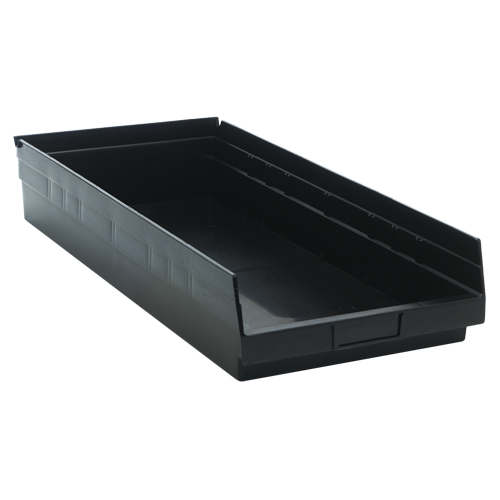 Economy Shelf Bin, 11-1/8" W x 4" H x 23-5/8" D, Black, 60 lbs. Capacity Waymarc Industries Inc