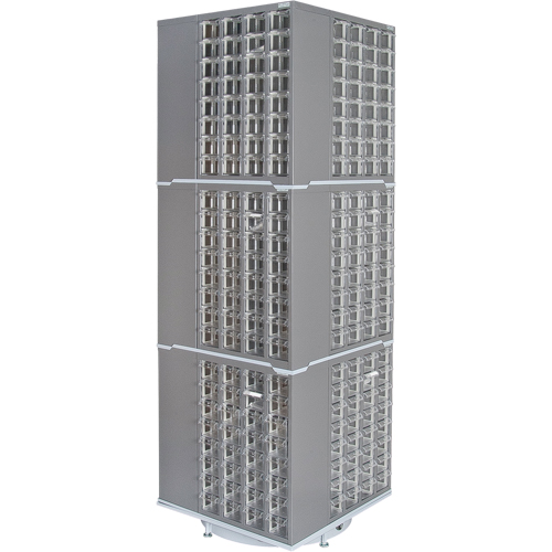 Armoire industrielle robuste avec carrousel &agrave; tiroirs, Acier, 384 tiroirs, 27" la x 27" p x 80" h, Gris Waymarc Industries Inc