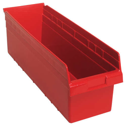 Store-Max Shelf Bins, 8-3/8" W x 8" H x 23-5/8" D, Red, 68 lbs. Capacity Waymarc Industries Inc