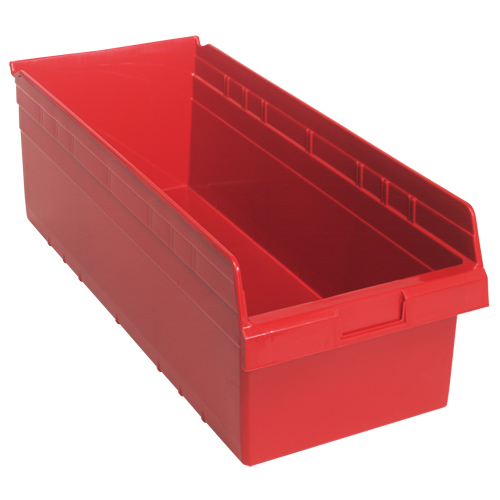 Store-Max Shelf Bins, 11-1/8" W x 8" H x 23-5/8" D, Red, 68 lbs. Capacity Waymarc Industries Inc