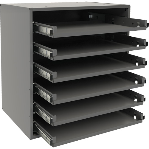 Support de glissi&egrave;re &agrave; petit roulement, Acier, 6 compartiments, 15-9/16" la x 11-7/8" p, 16-3/8" h, Gris Waymarc Industries Inc