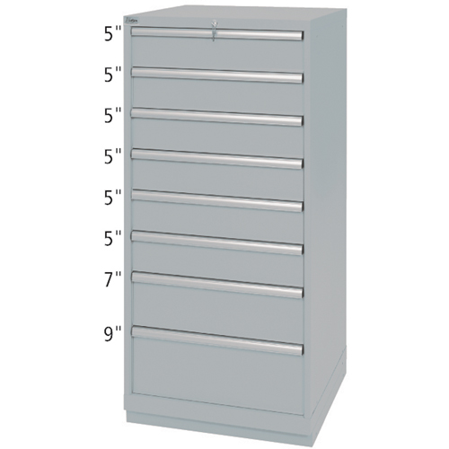 Drawer Cabinets, 8 Drawers, 28-1/4" W x 28-1/2" D x 59-1/2" H, Grey Waymarc Industries Inc