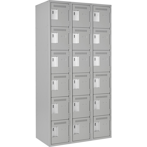 Clean Line Lockerettes, 6 -tier, Bank of 3, 36" x 18" x 72", Steel, Grey, Rivet (Assembled) Waymarc Industries Inc