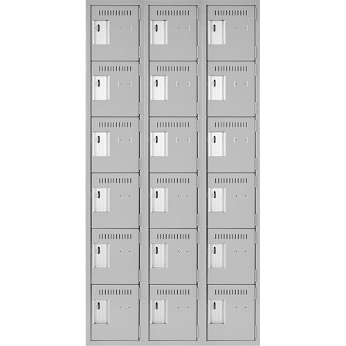 Clean Line Lockerettes, 6 -tier, Bank of 3, 36" x 18" x 72", Steel, Grey, Rivet (Assembled) Waymarc Industries Inc