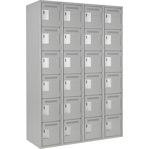 Clean Line Lockerettes, 6 -tier, Bank of 4, 48" x 18" x 72", Steel, Grey, Rivet (Assembled) Waymarc Industries Inc