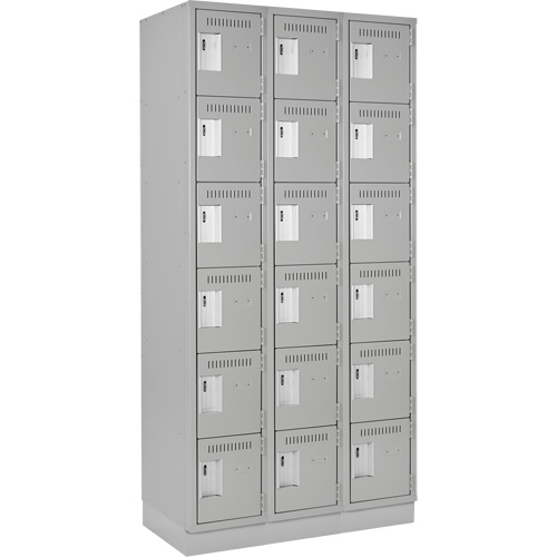 Clean Line Lockerette, 6 -tier, Bank of 3, 36" x 18" x 76", Steel, Grey, Rivet (Assembled) Waymarc Industries Inc