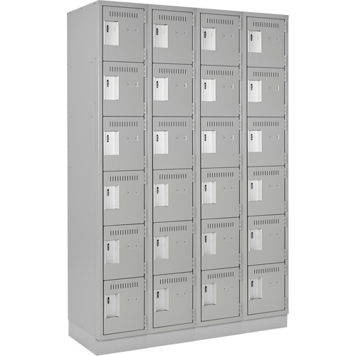 Clean Line Lockerette, 6 -tier, Bank of 4, 48" x 18" x 76", Steel, Grey, Rivet (Assembled) Waymarc Industries Inc