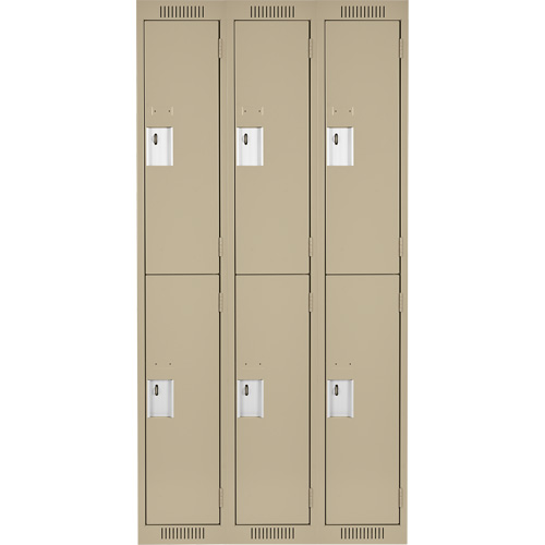 Clean Line Lockers, 2 -tier, Bank of 3, 36" x 18" x 72", Steel, Beige, Rivet (Assembled) Waymarc Industries Inc