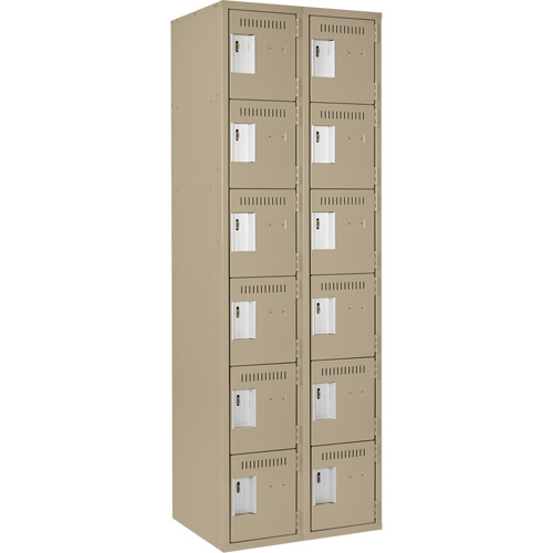 Clean Line Lockerette, 6 -tier, Bank of 2, 24" x 18" x 72", Steel, Beige, Rivet (Assembled) Waymarc Industries Inc