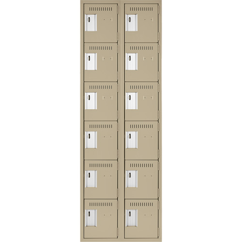 Clean Line Lockerette, 6 -tier, Bank of 2, 24" x 18" x 72", Steel, Beige, Rivet (Assembled) Waymarc Industries Inc