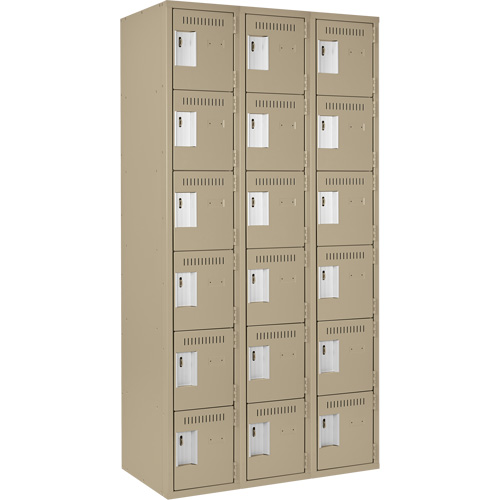 Clean Line Lockerette, 6 -tier, Bank of 3, 36" x 18" x 72", Steel, Beige, Rivet (Assembled) Waymarc Industries Inc