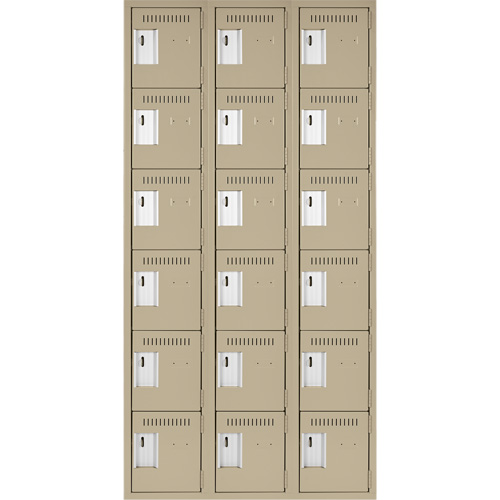 Clean Line Lockerette, 6 -tier, Bank of 3, 36" x 18" x 72", Steel, Beige, Rivet (Assembled) Waymarc Industries Inc
