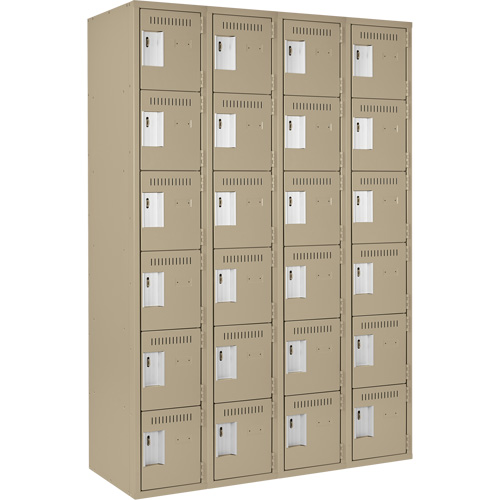 Clean Line Lockerette, 6 -tier, Bank of 4, 48" x 18" x 72", Steel, Beige, Rivet (Assembled) Waymarc Industries Inc