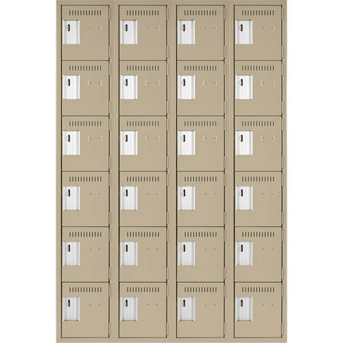 Clean Line Lockerette, 6 -tier, Bank of 4, 48" x 18" x 72", Steel, Beige, Rivet (Assembled) Waymarc Industries Inc