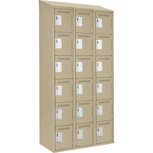 Clean Line Lockerette, 6 -tier, Bank of 3, 36" x 18" x 78", Steel, Beige, Rivet (Assembled) Waymarc Industries Inc