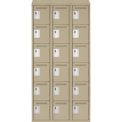Clean Line Lockerette, 6 -tier, Bank of 3, 36" x 18" x 78", Steel, Beige, Rivet (Assembled) Waymarc Industries Inc