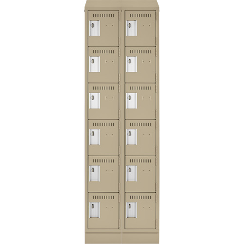 Clean Line Lockerette , 6 -tier, Bank of 2, 24" x 18" x 82", Steel, Beige, Rivet (Assembled) Waymarc Industries Inc