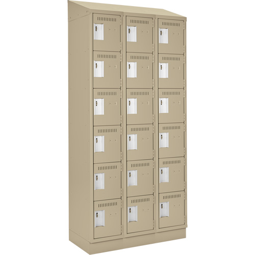 Clean Line Lockerette , 6 -tier, Bank of 3, 36" x 18" x 82", Steel, Beige, Rivet (Assembled) Waymarc Industries Inc