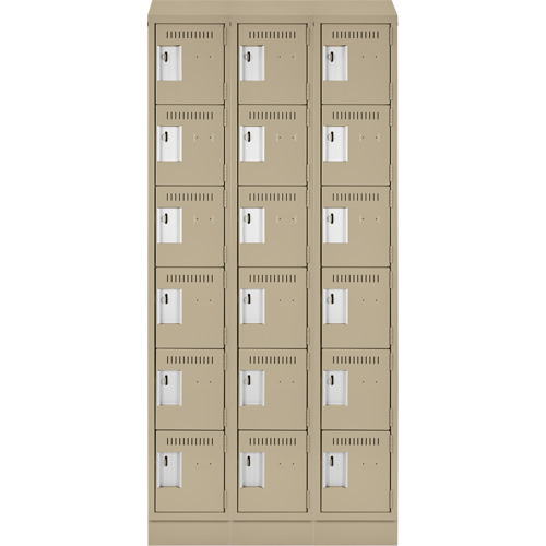 Clean Line Lockerette , 6 -tier, Bank of 3, 36" x 18" x 82", Steel, Beige, Rivet (Assembled) Waymarc Industries Inc