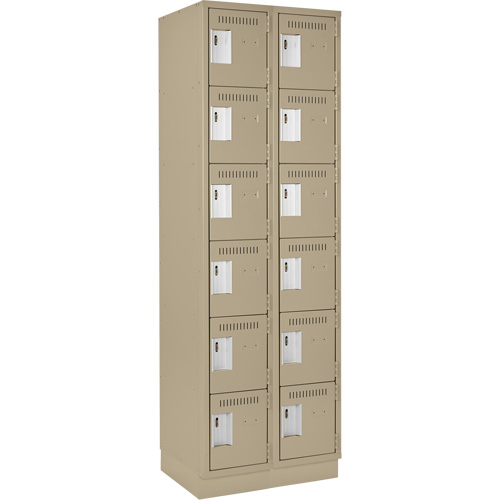 Clean Line Lockerette, 6 -tier, Bank of 2, 24" x 18" x 76", Steel, Beige, Rivet (Assembled) Waymarc Industries Inc