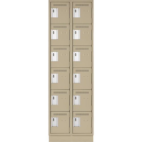 Clean Line Lockerette, 6 -tier, Bank of 2, 24" x 18" x 76", Steel, Beige, Rivet (Assembled) Waymarc Industries Inc