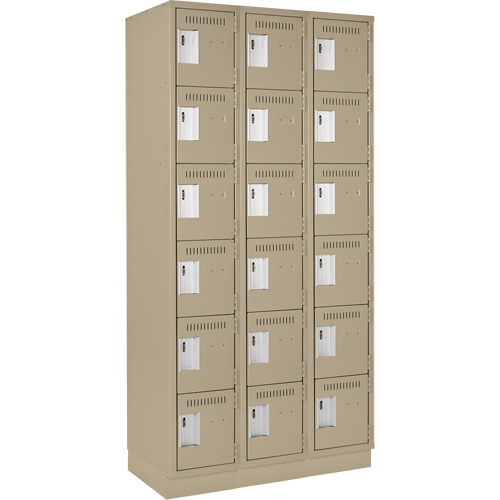 Clean Line Lockerette, 6 -tier, Bank of 3, 36" x 18" x 76", Steel, Beige, Rivet (Assembled) Waymarc Industries Inc