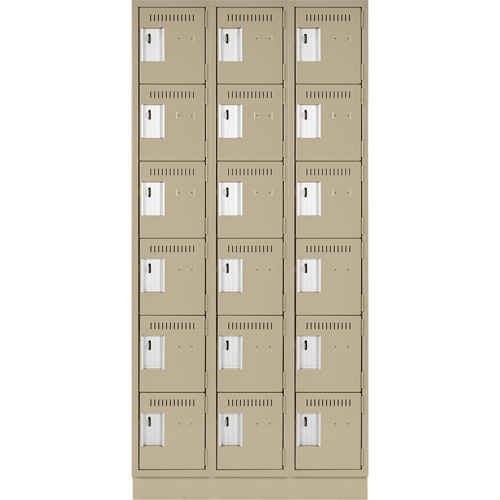 Clean Line Lockerette, 6 -tier, Bank of 3, 36" x 18" x 76", Steel, Beige, Rivet (Assembled) Waymarc Industries Inc